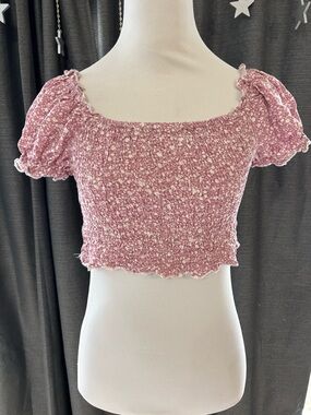 Love Squared Pink Smocked Puff Sleeve Crop Top